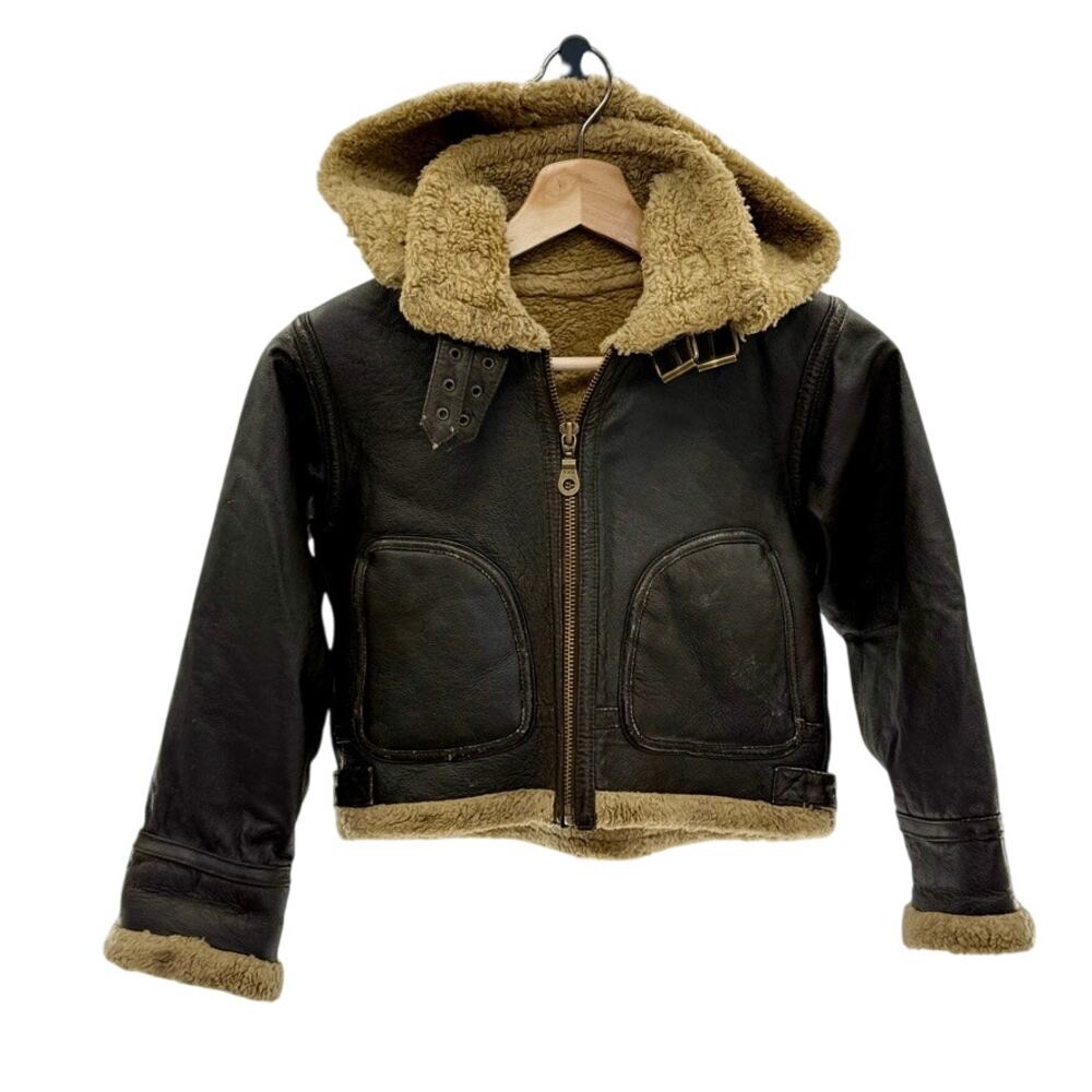 Vintage Kid's Y2K Wilsons Leather Sherpa Bomber Jacket Sz L Photo Shoot